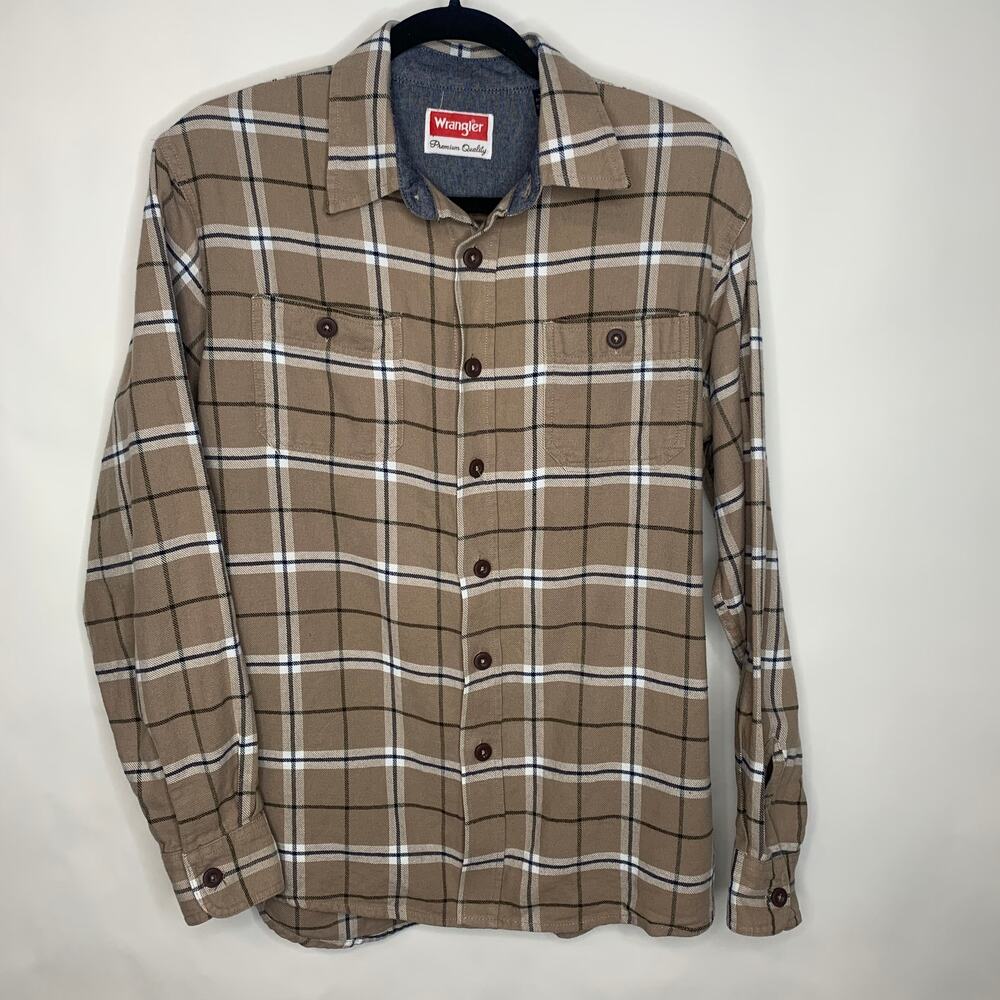 Wrangler Tan Plaid Flannel Shirt Sz Medium